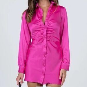 Princess Polly Zena Pink Ruched Shirt Dress size 4